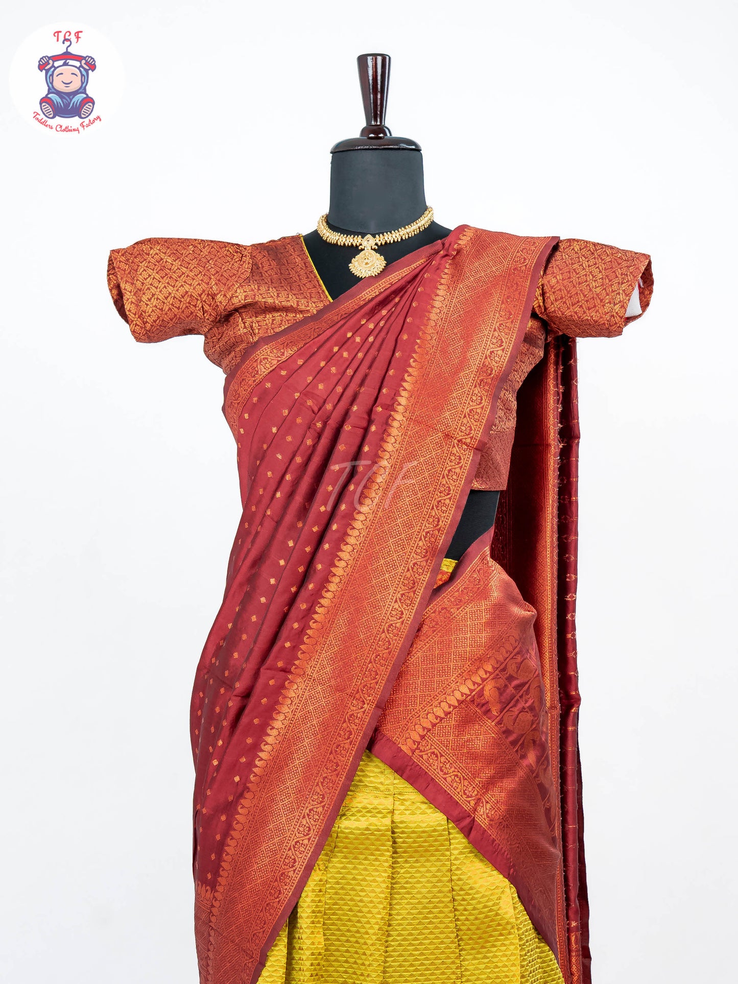 Maroon & Mustard - Adult Readymade Half Saree