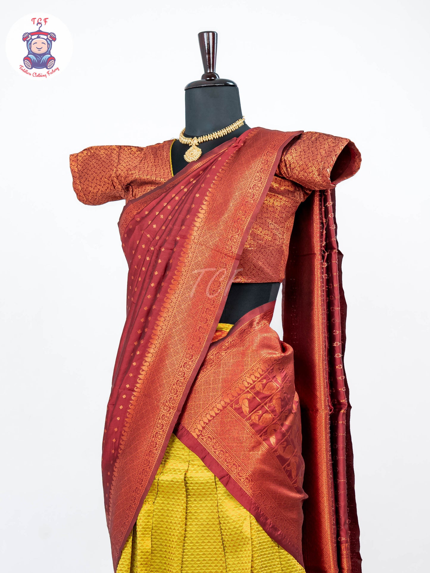 Maroon & Mustard - Adult Readymade Half Saree