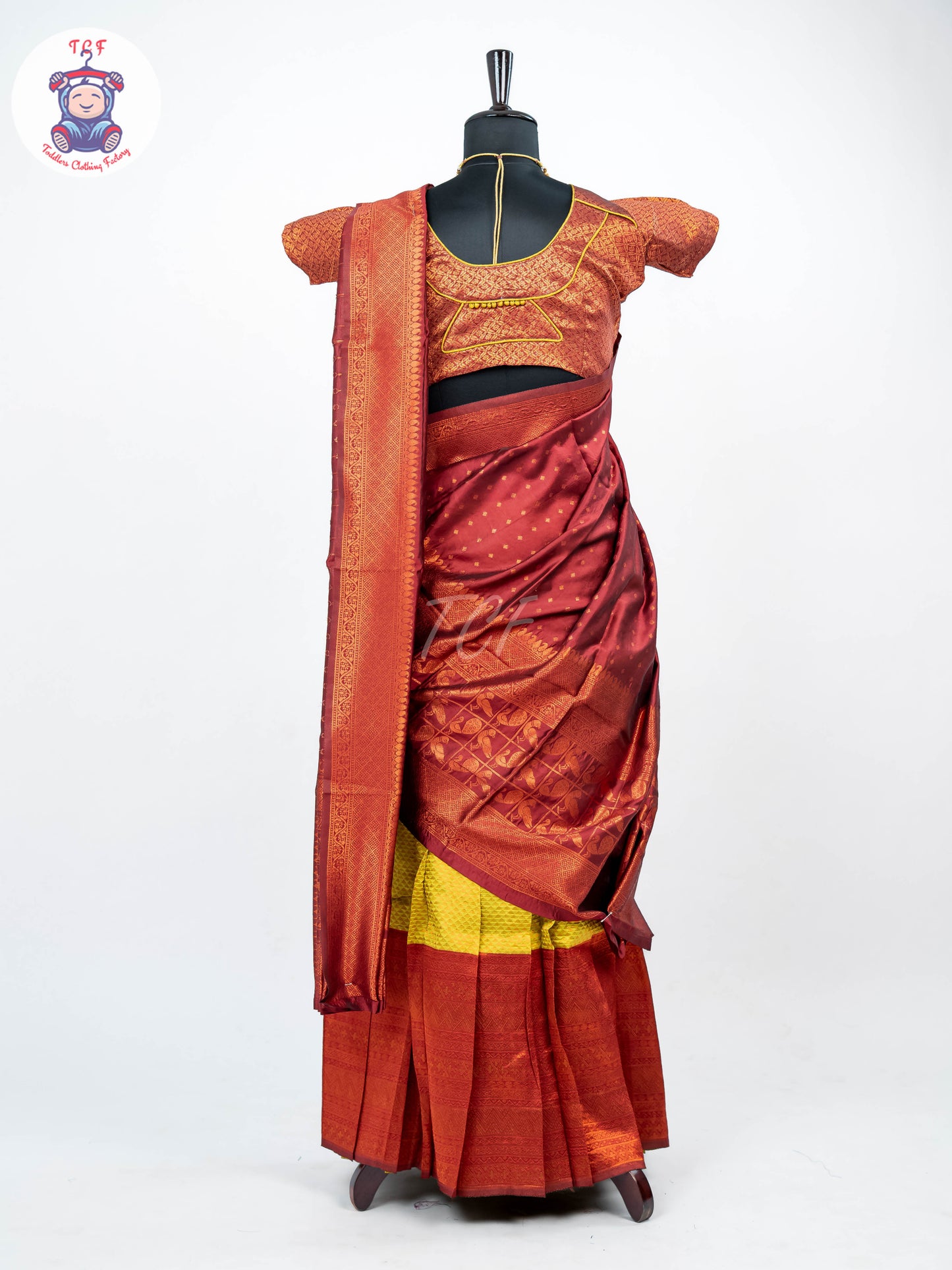 Maroon & Mustard - Adult Readymade Half Saree
