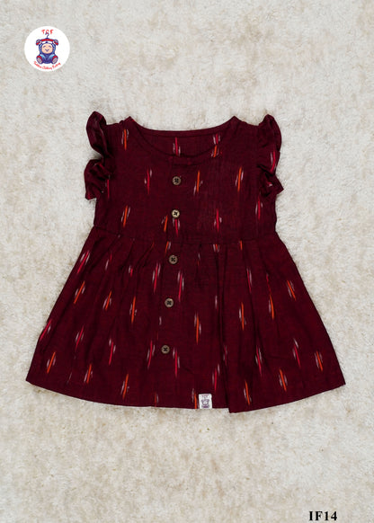 Maroon - Girls Readymade Ikat Frocks