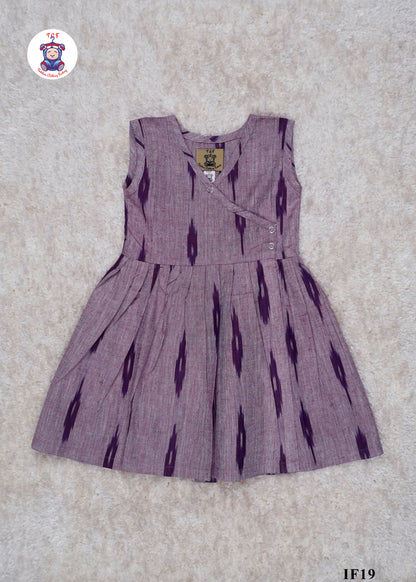 Wine - Girls Readymade Crossover Ikat Frocks