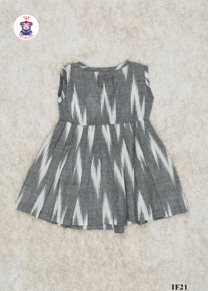 Grey - Girls Readymade Crossover Ikat Frocks