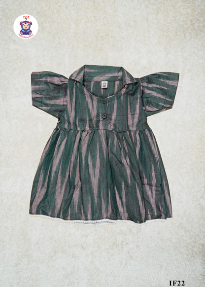 Green - Girls Readymade Collar Ikat Frocks