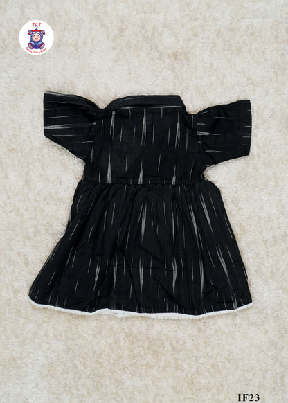 Black - Girls Readymade Collar Ikat Frocks