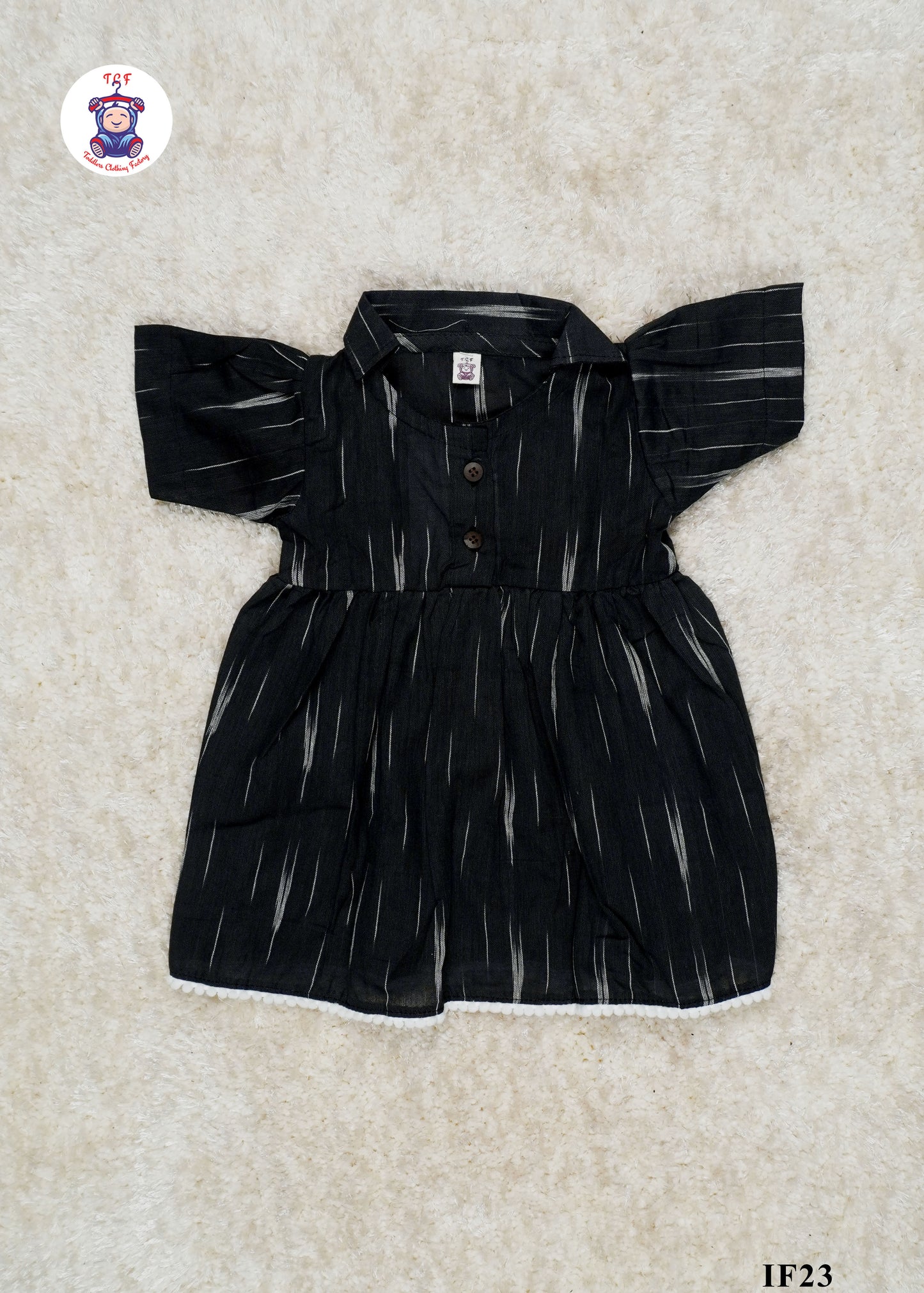 Black - Girls Readymade Collar Ikat Frocks