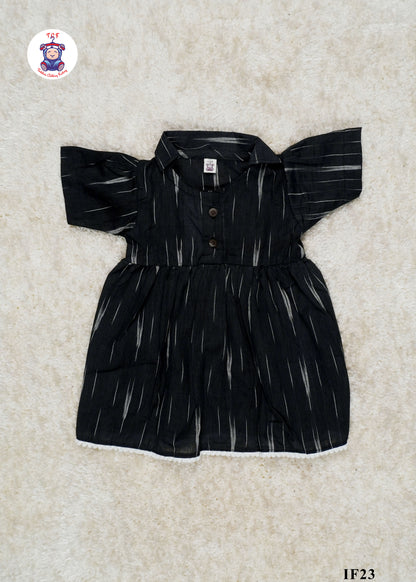 Black - Girls Readymade Collar Ikat Frocks