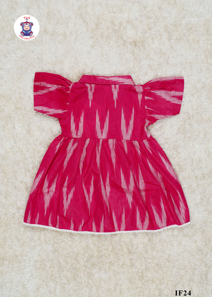 Pink - Girls Readymade Collar Ikat Frocks