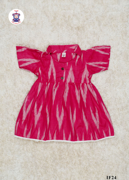 Pink - Girls Readymade Collar Ikat Frocks
