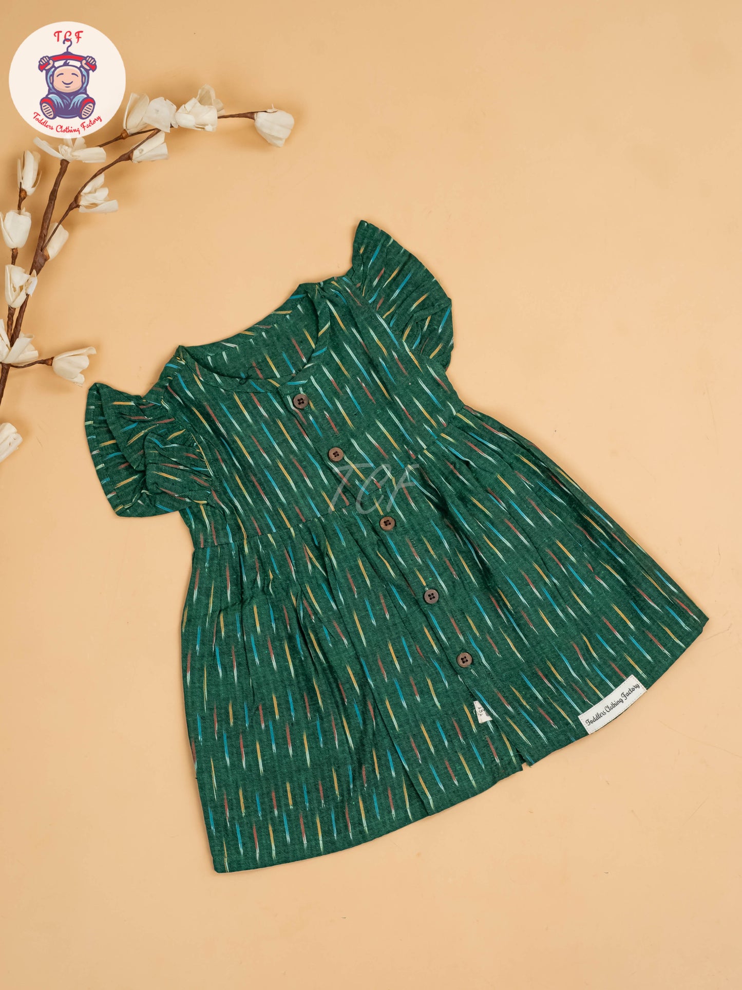 Green - Girls Readymade Ikat Frocks