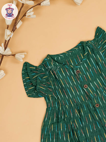 Green - Girls Readymade Ikat Frocks