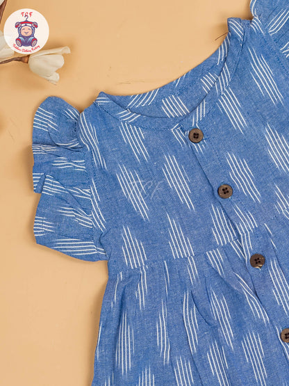 Light Blue - Girls Readymade Ikat Frocks