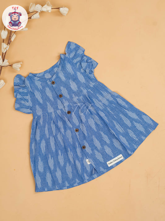 Light Blue - Girls Readymade Ikat Frocks