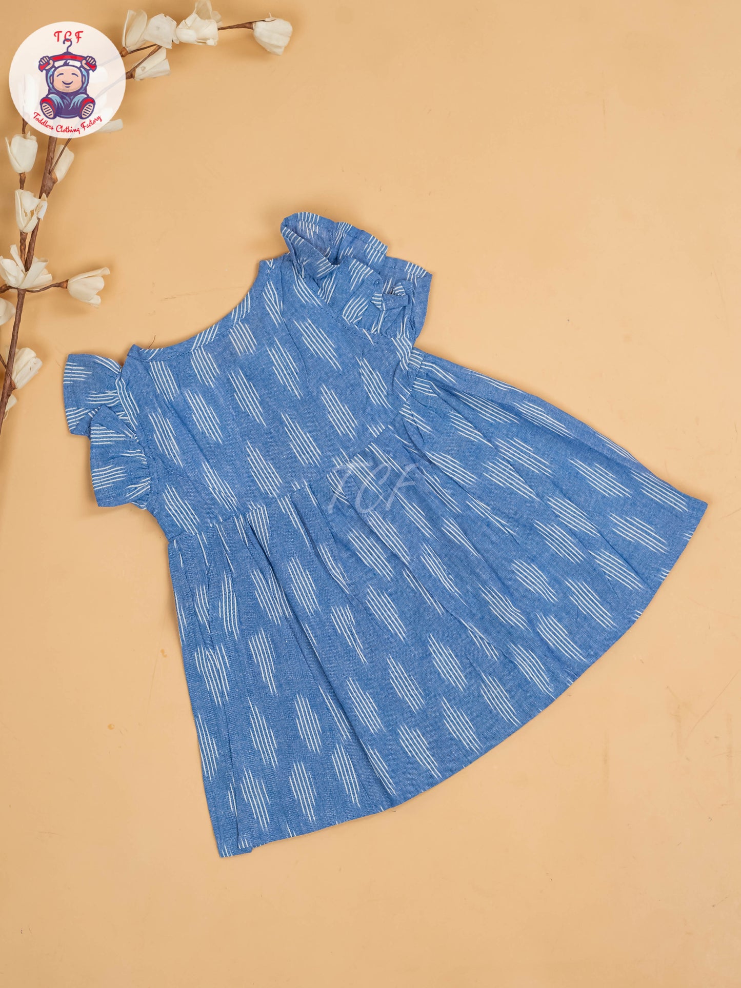 Light Blue - Girls Readymade Ikat Frocks