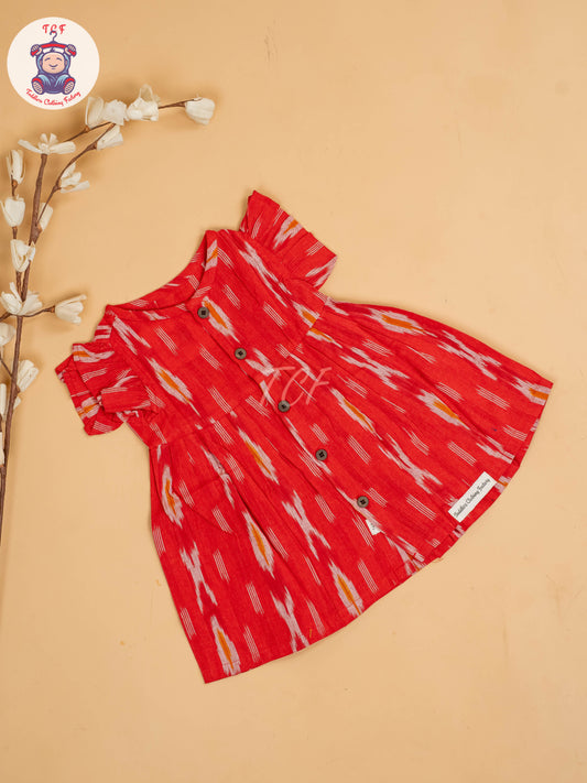 Red - Girls Readymade Ikat Frocks