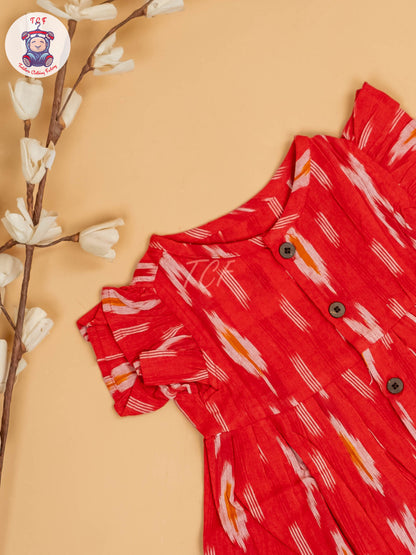 Red - Girls Readymade Ikat Frocks