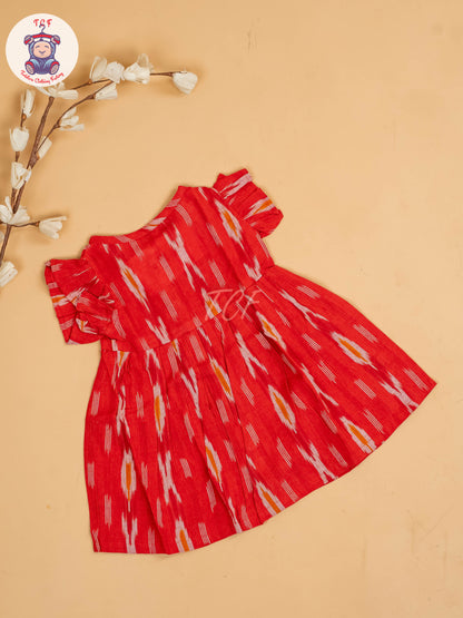 Red - Girls Readymade Ikat Frocks