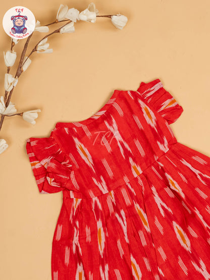 Red - Girls Readymade Ikat Frocks