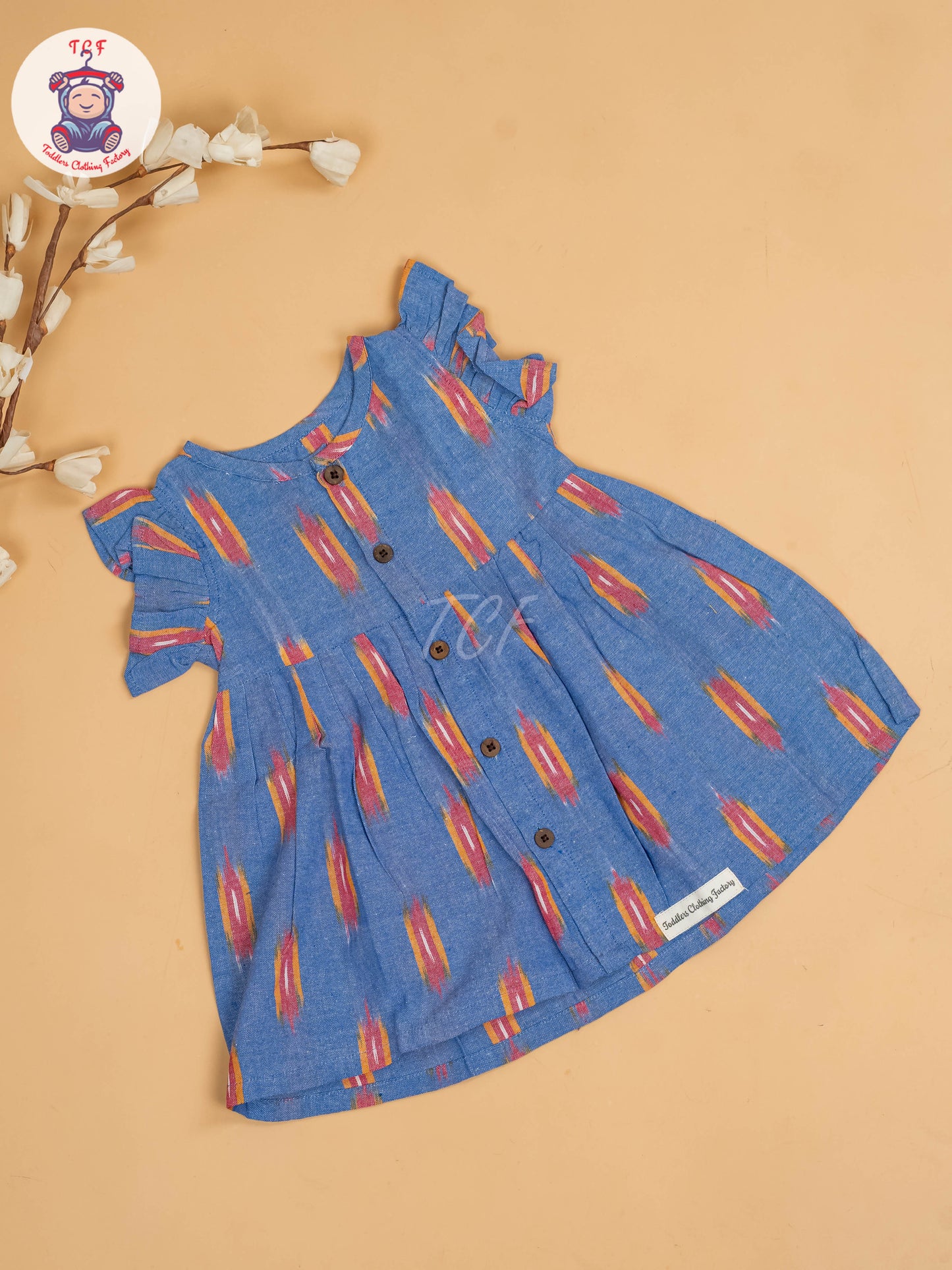 Light Blue - Girls Readymade Ikat Frocks