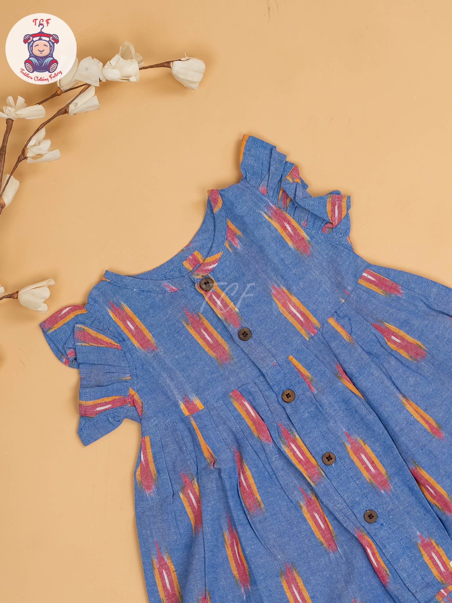 Light Blue - Girls Readymade Ikat Frocks