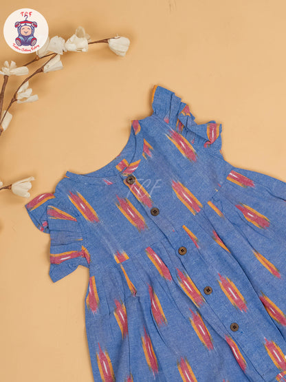 Light Blue - Girls Readymade Ikat Frocks