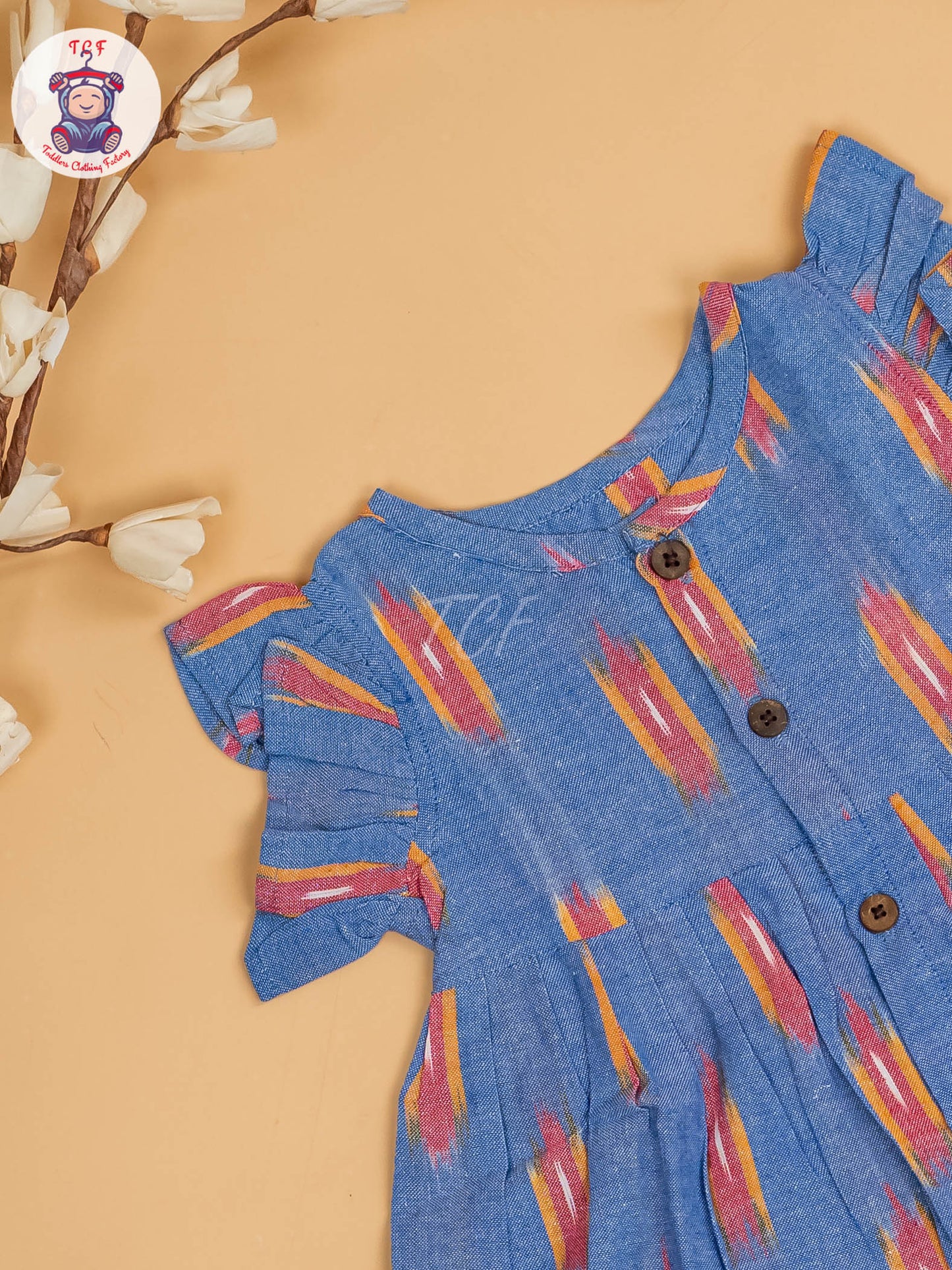 Light Blue - Girls Readymade Ikat Frocks