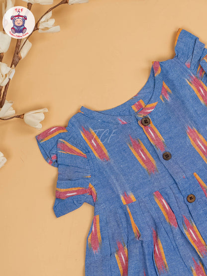 Light Blue - Girls Readymade Ikat Frocks