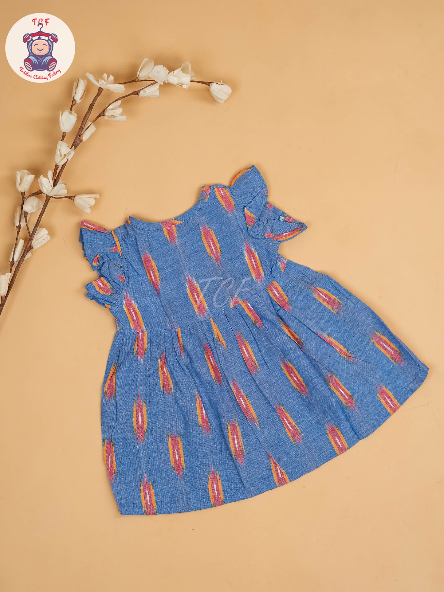 Light Blue - Girls Readymade Ikat Frocks