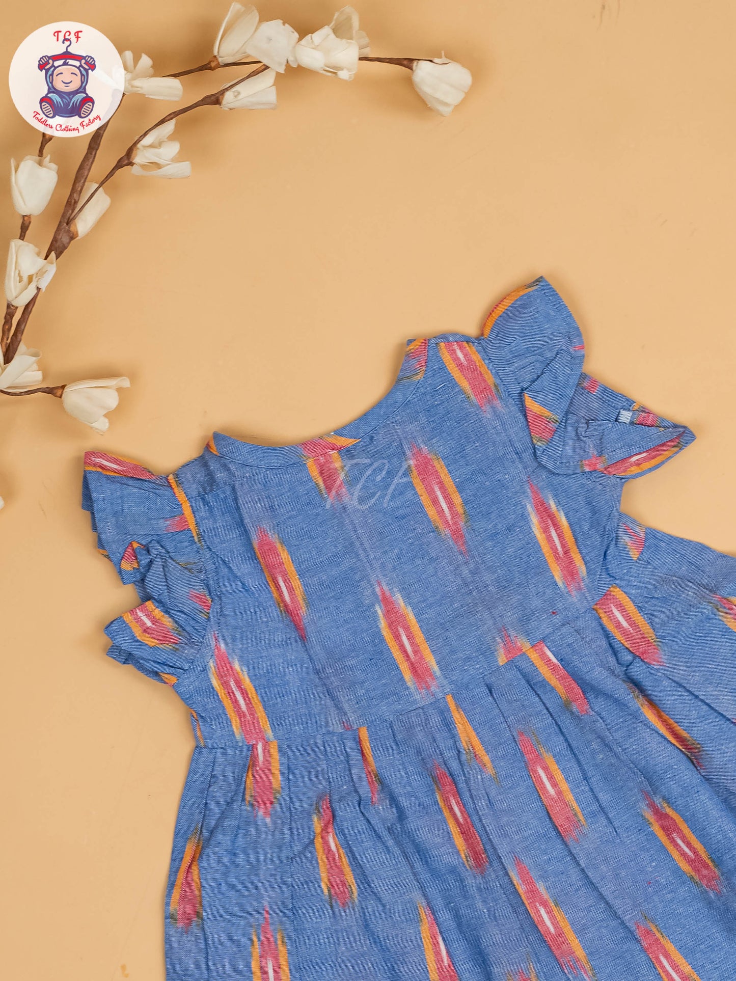 Light Blue - Girls Readymade Ikat Frocks