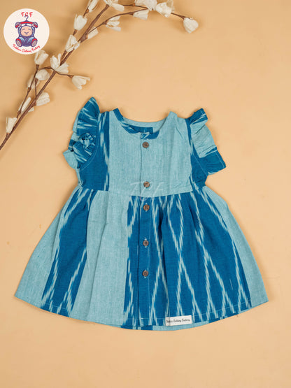 Light Green & Blue - Girls Readymade Ikat Frocks