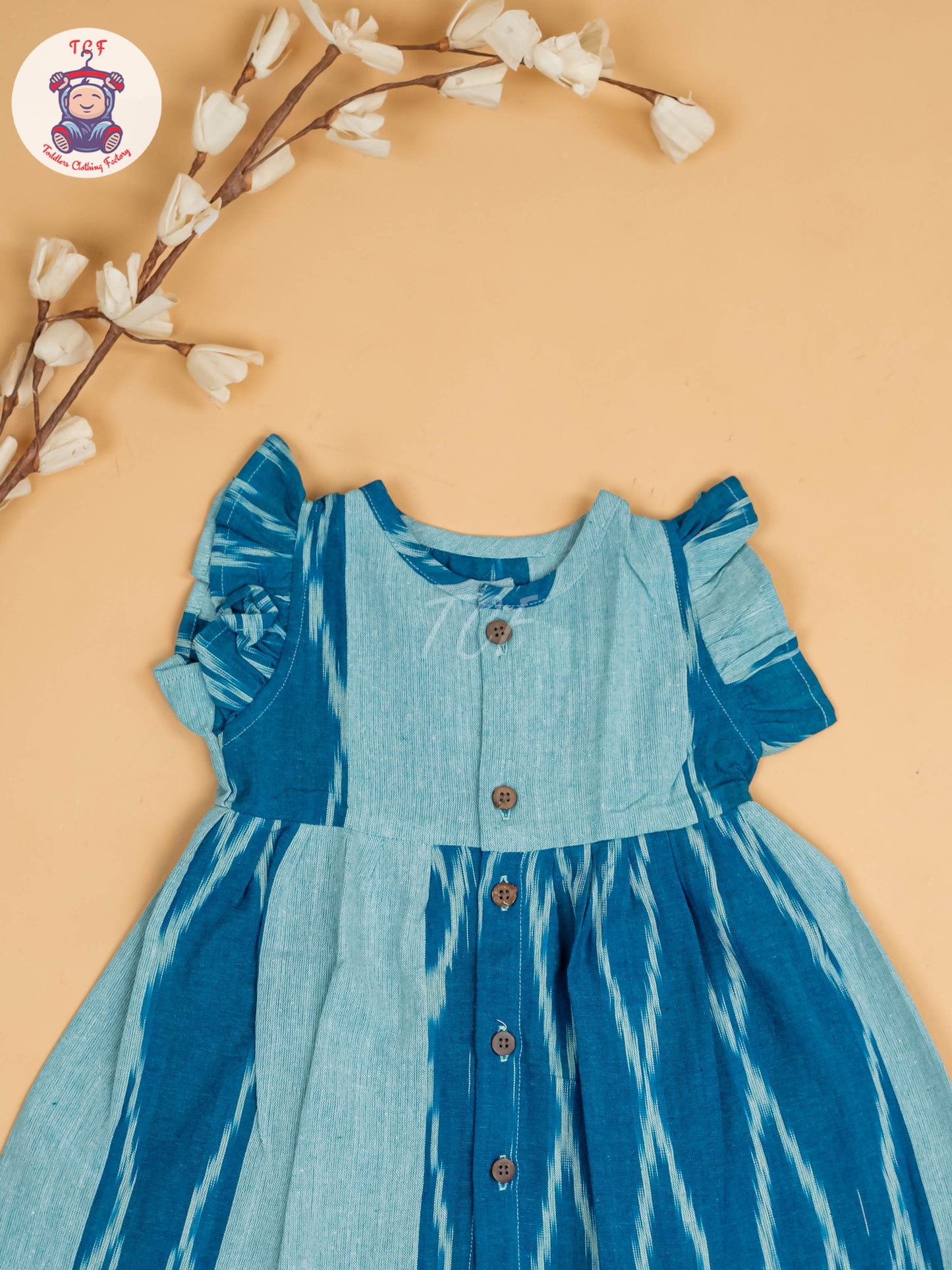 Light Green & Blue - Girls Readymade Ikat Frocks