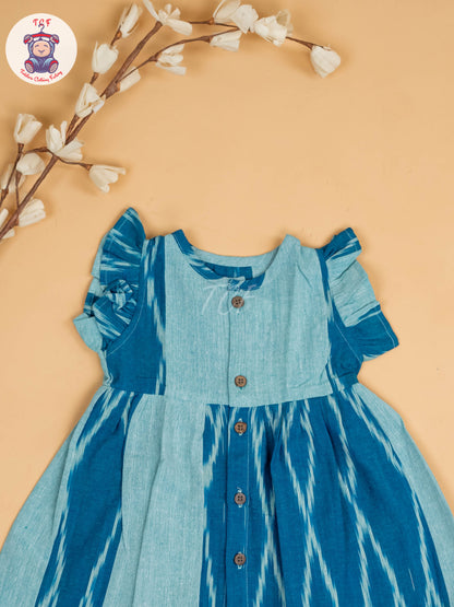 Light Green & Blue - Girls Readymade Ikat Frocks