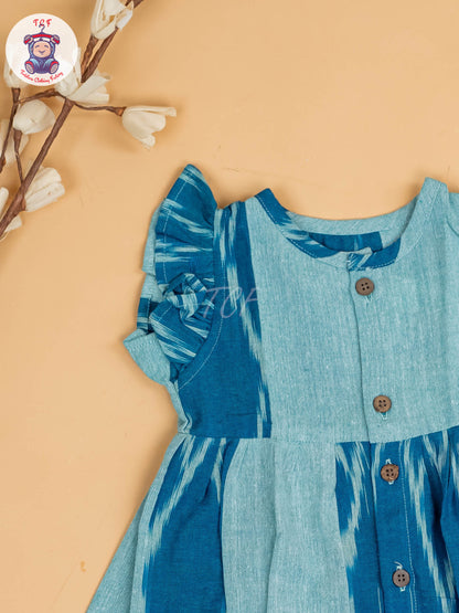 Light Green & Blue - Girls Readymade Ikat Frocks