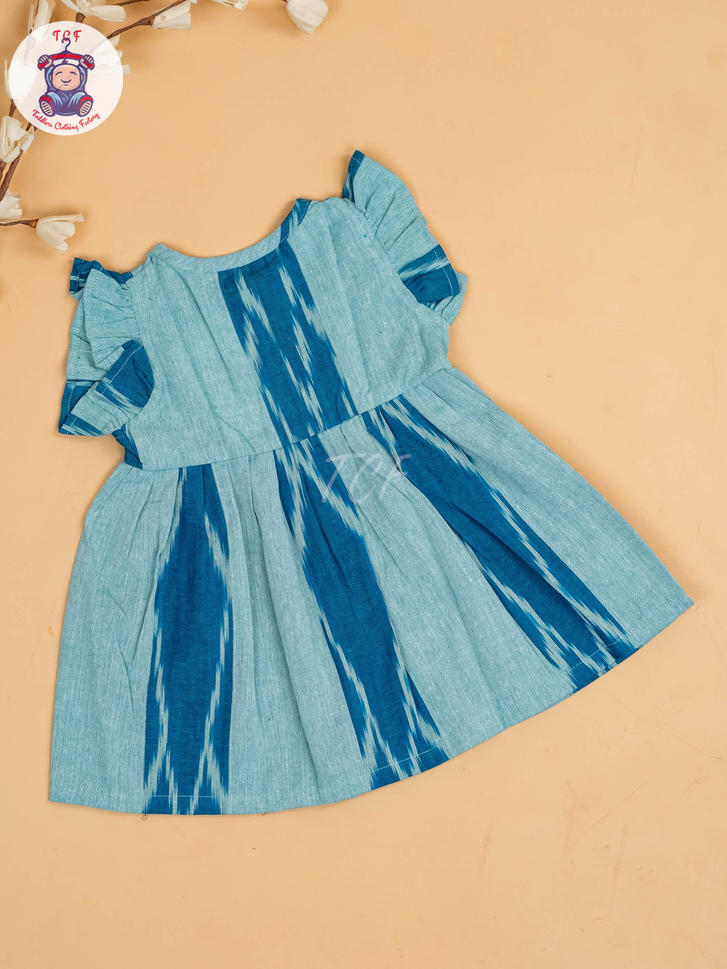Light Green & Blue - Girls Readymade Ikat Frocks