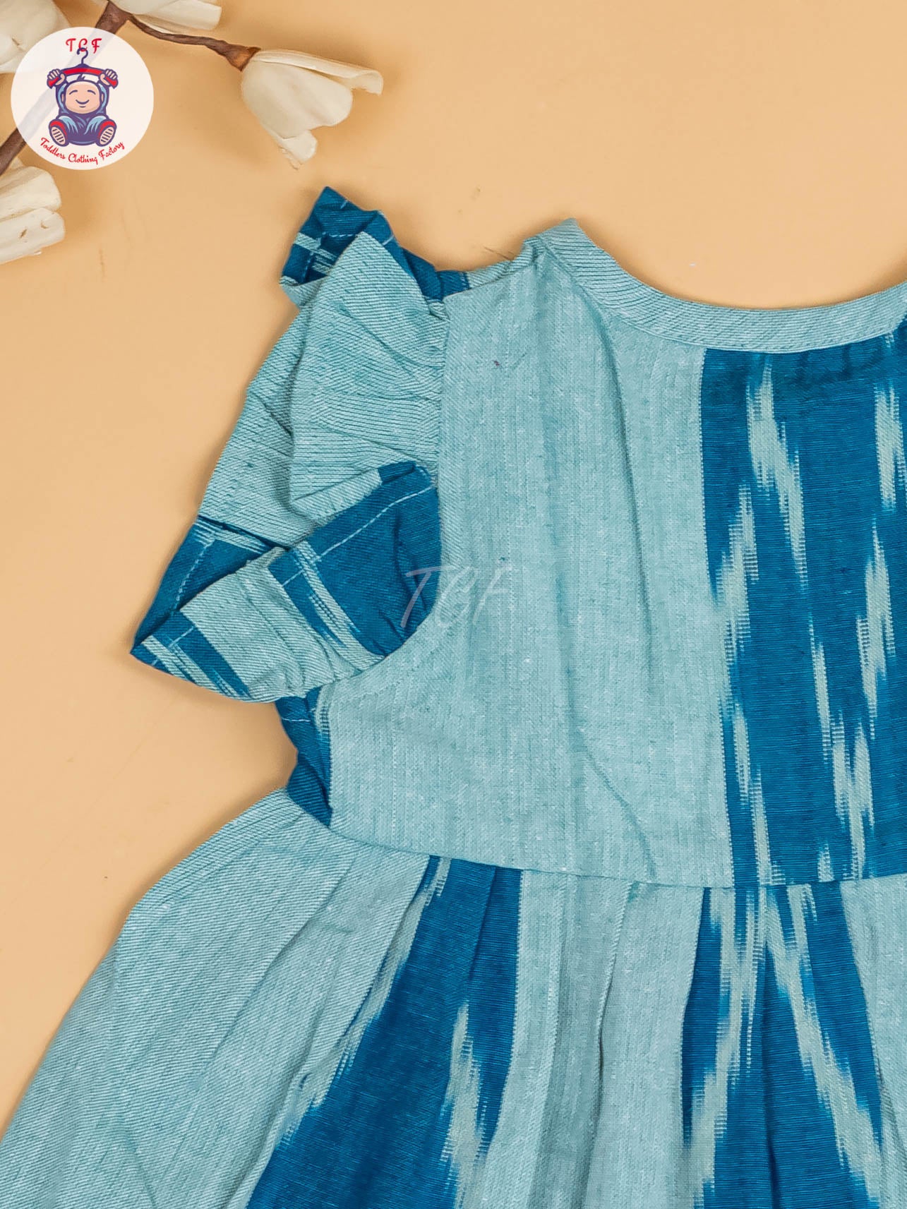 Light Green & Blue - Girls Readymade Ikat Frocks