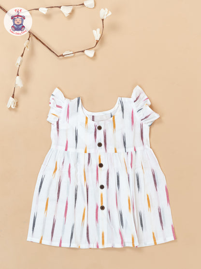 White - Girls Readymade Ikat Frocks
