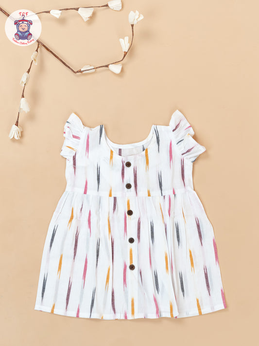 White - Girls Readymade Ikat Frocks