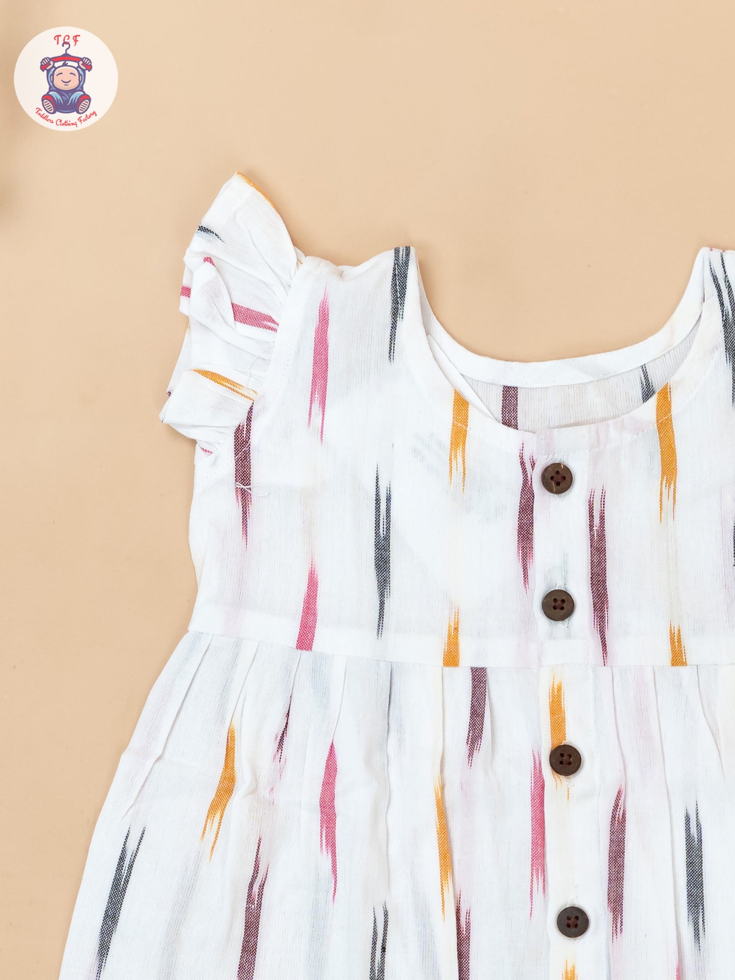 White - Girls Readymade Ikat Frocks