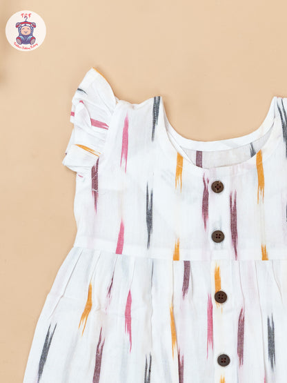 White - Girls Readymade Ikat Frocks