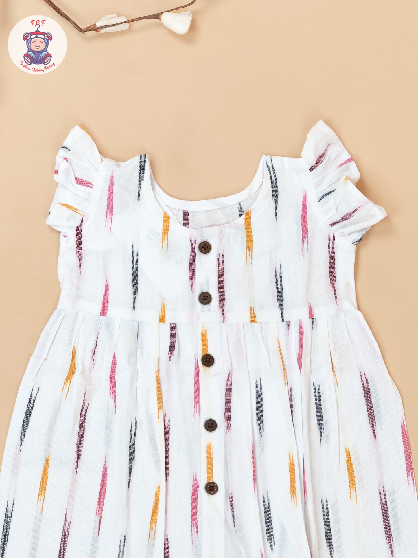 White - Girls Readymade Ikat Frocks