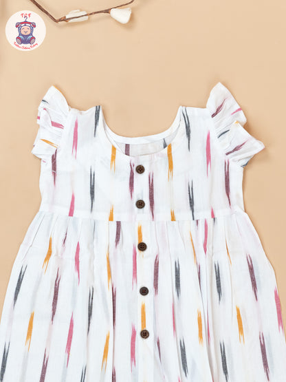 White - Girls Readymade Ikat Frocks