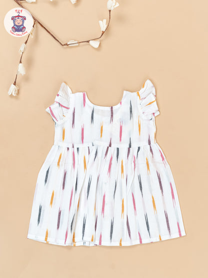 White - Girls Readymade Ikat Frocks