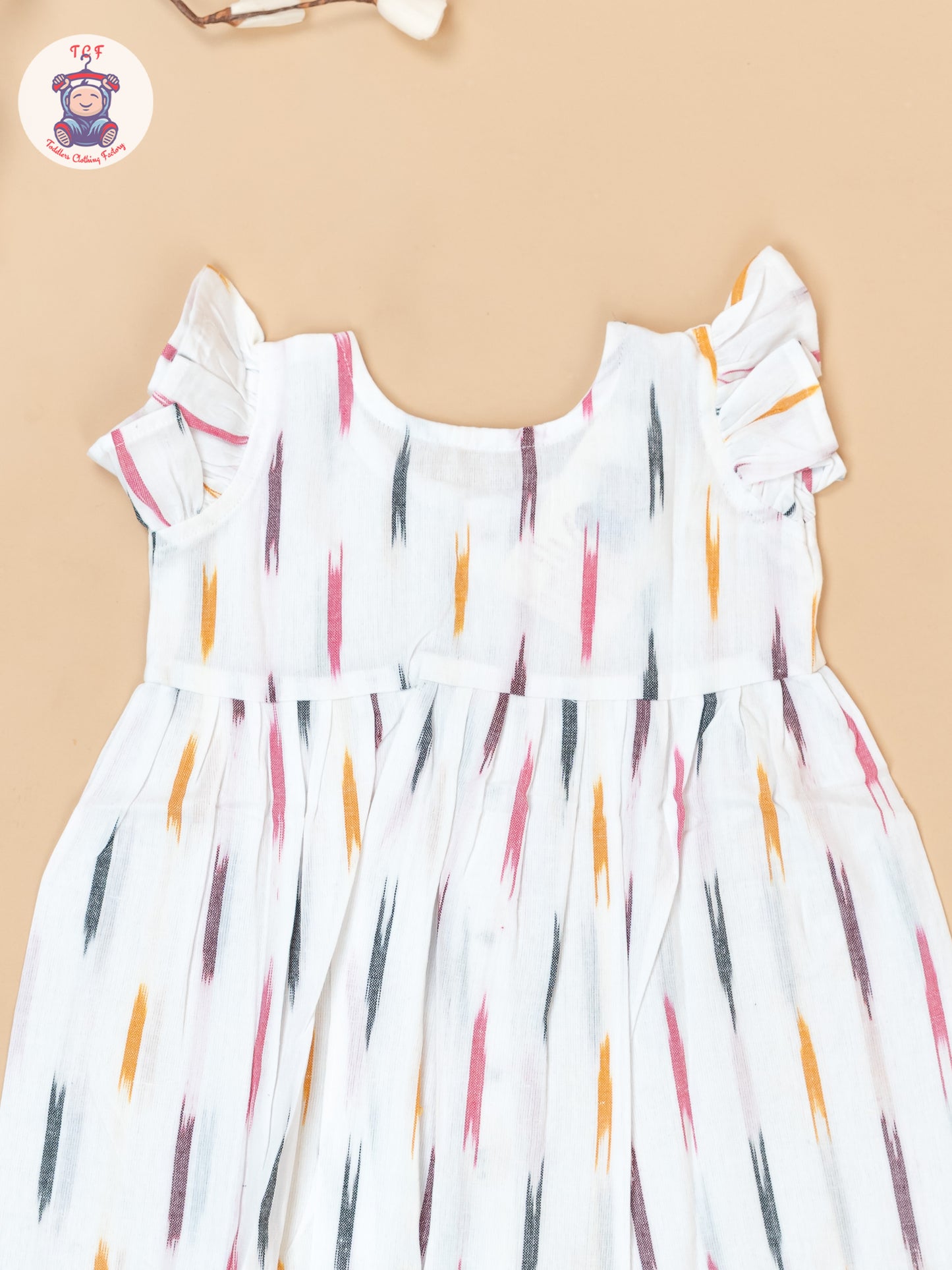 White - Girls Readymade Ikat Frocks