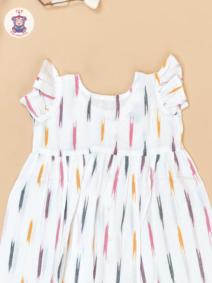 White - Girls Readymade Ikat Frocks