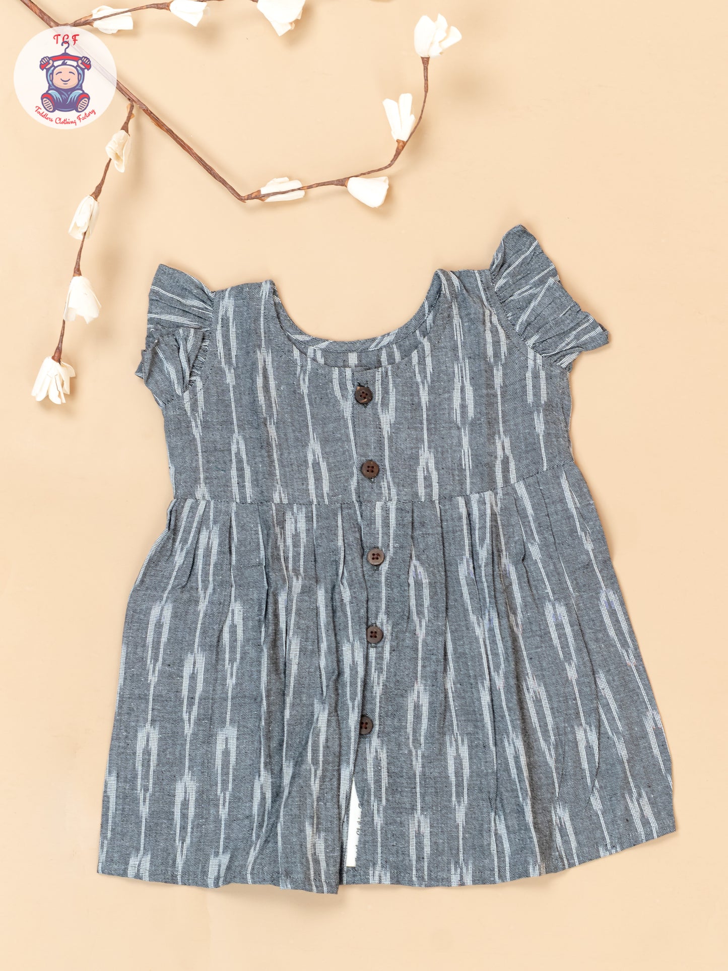 Grey - Girls Readymade Ikat Frocks