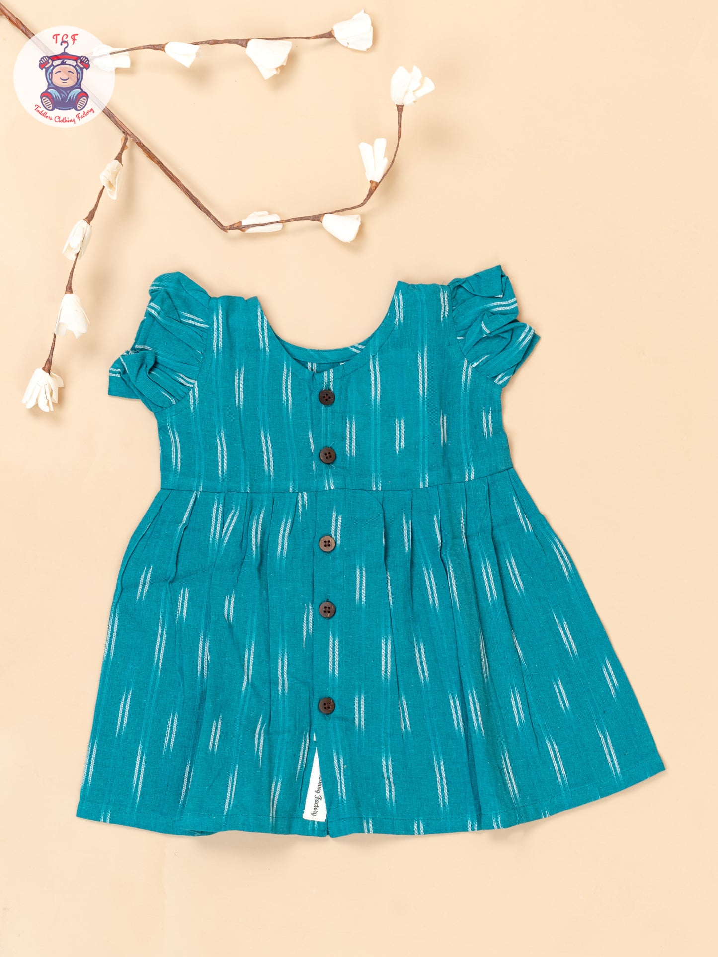 Teal Green - Girls Readymade Ikat Frocks