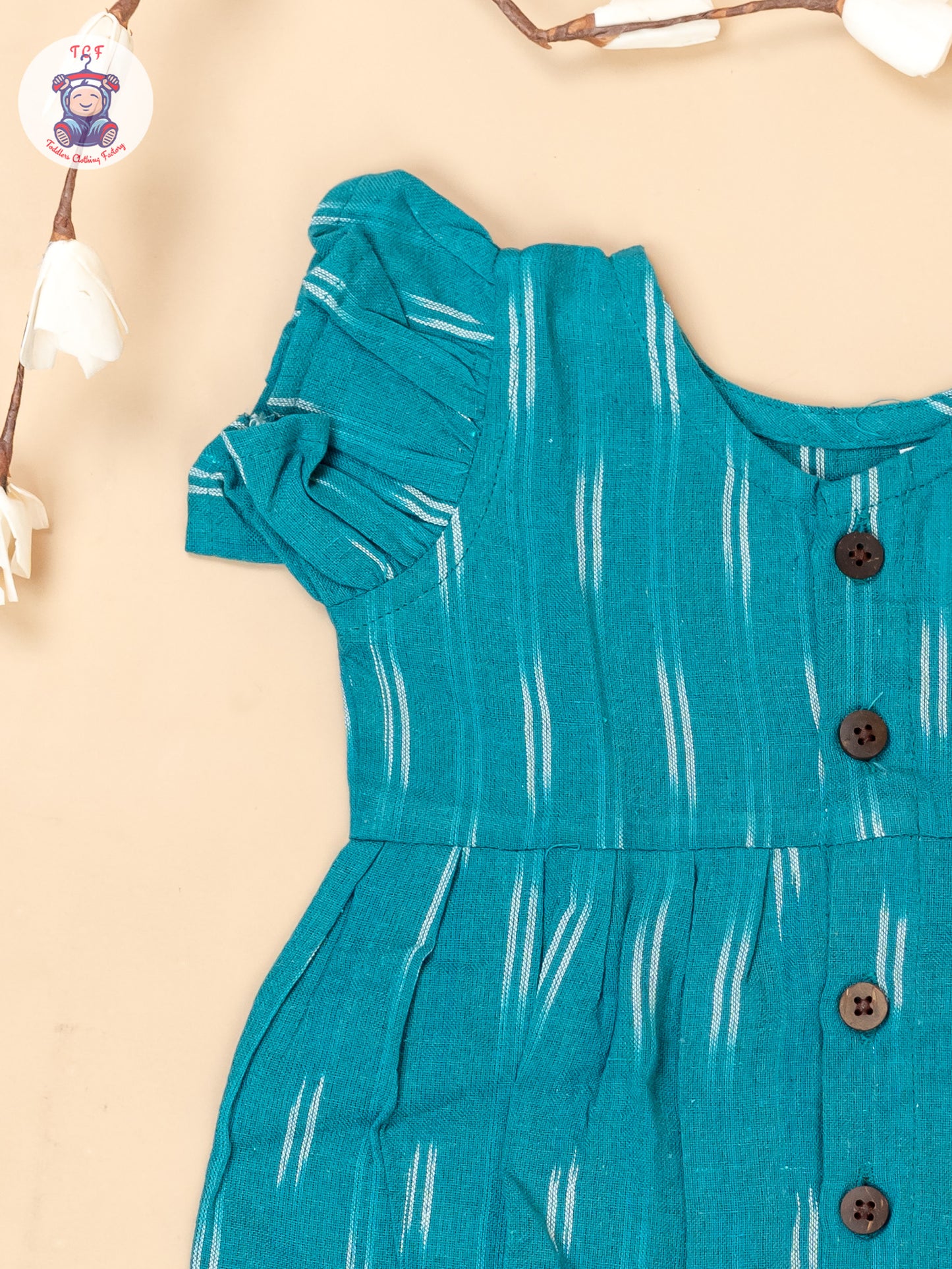 Teal Green - Girls Readymade Ikat Frocks