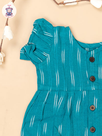 Teal Green - Girls Readymade Ikat Frocks