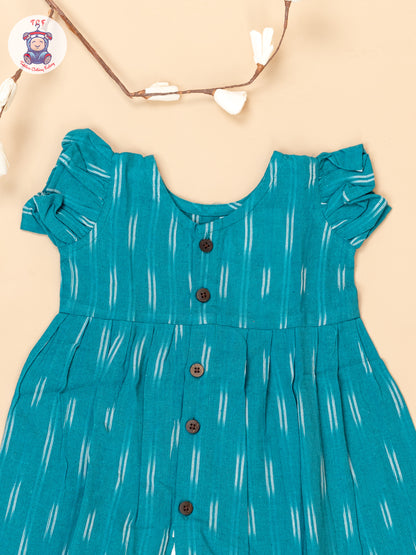 Teal Green - Girls Readymade Ikat Frocks