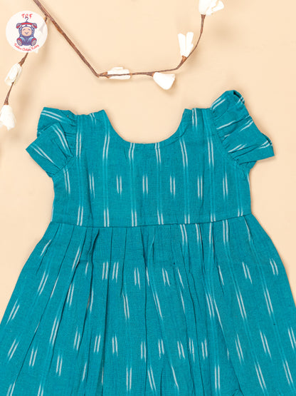 Teal Green - Girls Readymade Ikat Frocks