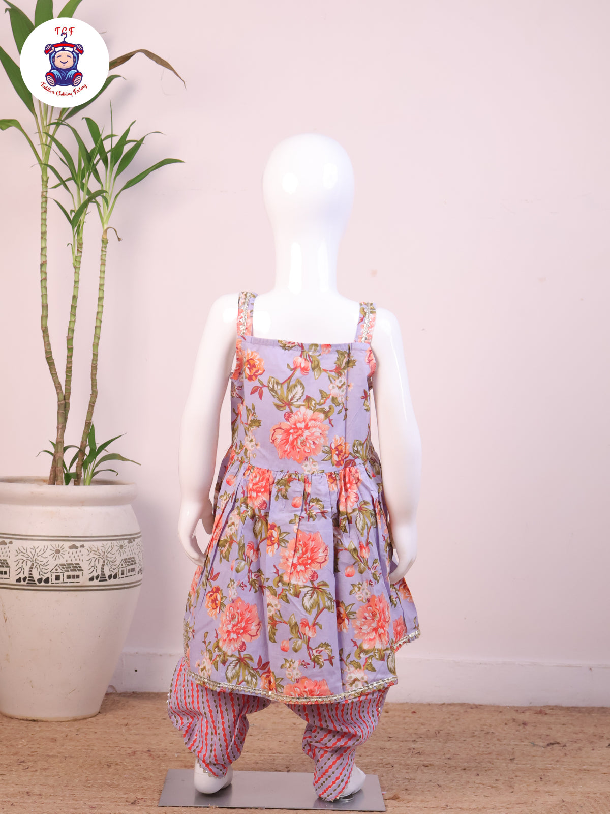 Lavendar - Floral Printed Dhoti Kurti Set With Dupatta